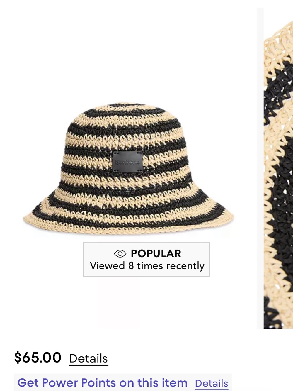 Barbour Black & Natural Striped Crochet Bucket Hat